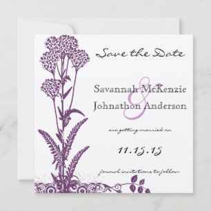 Invitation Branche de fleurs sauvages violettes pour mariage