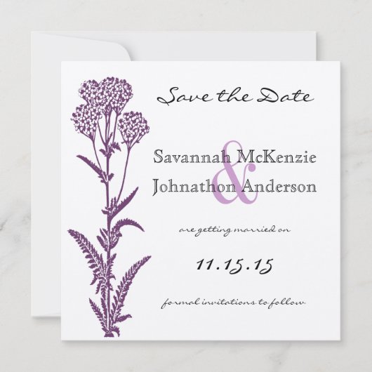 Invitation Branche de fleurs sauvages violettes pour mariage  (Devant)