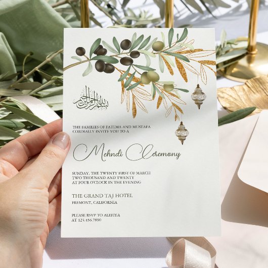 Invitation Branche de Gold Olive Lanterne Arabesque Islamique