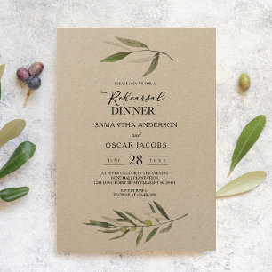 Invitation Branche de Kraft aquarelle vert olive 