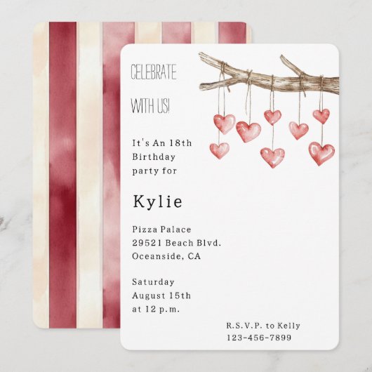 Invitation Branche de l'arbre cardiaque Anniversaire (Devant / Derrière)