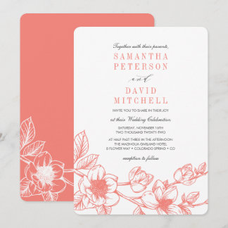 Invitation Branche de Magnolia florale | Corail | MARIAGE