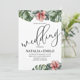 Invitation Branche de Monstera aquarelle pour mariage de verd