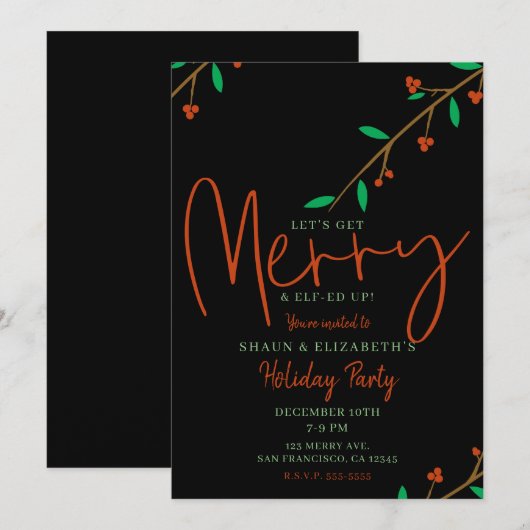 Invitation Branche de mûre botanique joyeuse fête de Noël (Devant / Derrière)