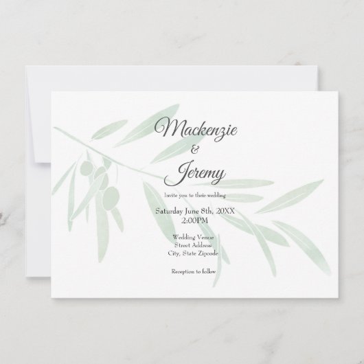 Invitation Branche de olive aquarelle (Devant)