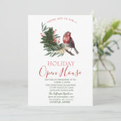Invitation Branche de pin aquarelle Cardinal Maison Ouverte (Debout devant)