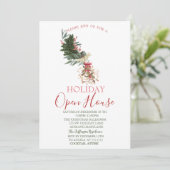 Invitation Branche de pin aquarelle, Mistletoe Open House  (Debout devant)