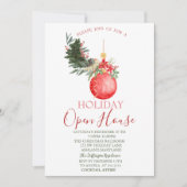 Invitation Branche de pin Boule de Noël Maison ouverte (Devant)