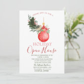 Invitation Branche de pin Boule de Noël Maison ouverte (Debout devant)