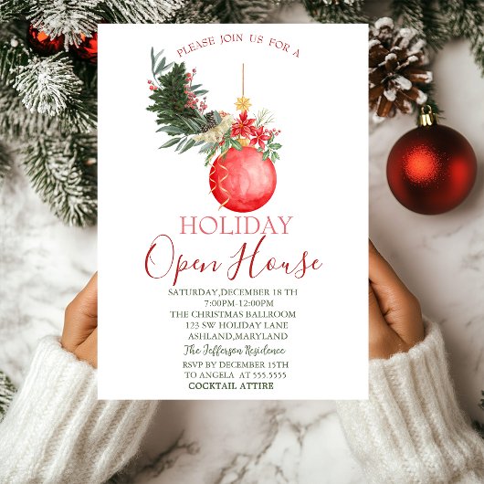Invitation Branche de pin Boule de Noël Maison ouverte