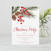 Invitation Branche de pin moderne et fête de Noël des baies (Debout devant)