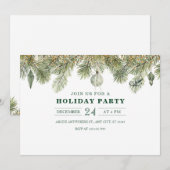 Invitation Branche de pin verte avec décorations de Noël (Devant / Derrière)