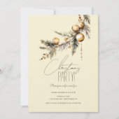 Invitation Branche de sapin de Noël avec fête des boules d'or (Devant)