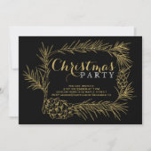 Invitation Branche de sapin d'or avec cônes fête de Noël noir (Devant)