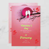 Invitation Branche des Coeurs rose et rouge Saint-Valentin (Devant / Derrière)