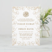 Invitation Branche des Feuilles d'or Mariage musulman islamiq (Debout devant)