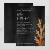 Invitation Branche des pins de mariage d'hiver noir et cuivre (Devant / Derrière)