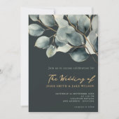Invitation Branche d'Eucalyptus foncé et mariage feuille vert (Devant)