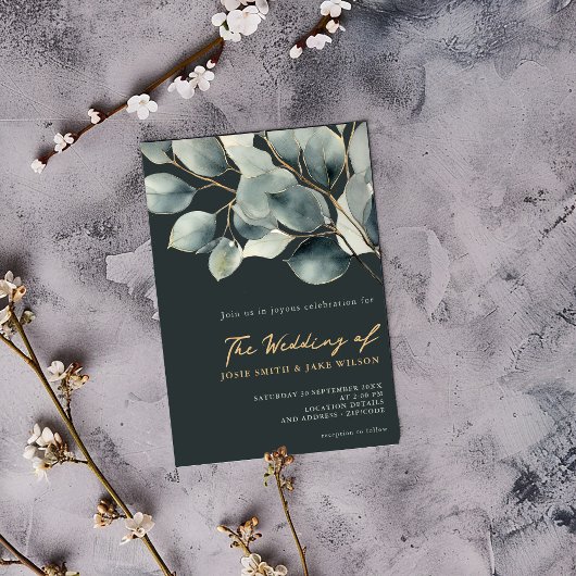 Invitation Branche d'Eucalyptus foncé et mariage feuille vert
