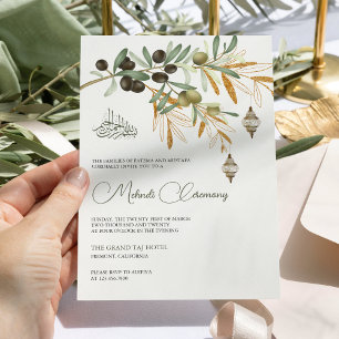 Invitation Branche d'Olive Dorée Lanterne Arabe Mehndi Islami