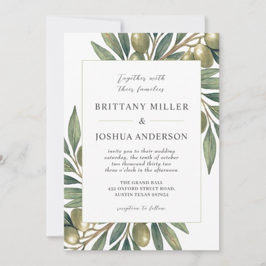 Invitation Branche d'olive Mariage moderne italien (Devant)