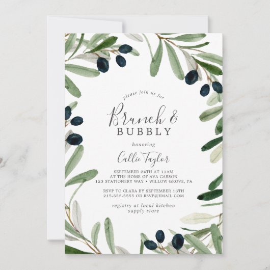 Invitation Branche d'olive moderne Brunch & Fête des mariées  (Devant)