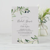 Invitation Branche d'olive moderne | Fête des mariées grise (Debout devant)