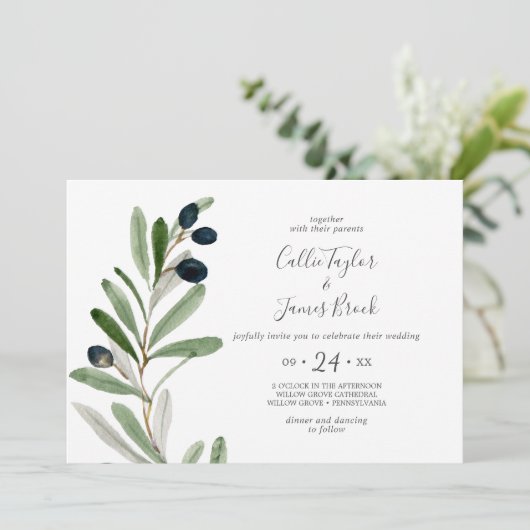 Invitation Branche d'olive moderne Mariage horizontal (Debout devant)