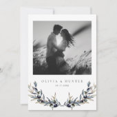 Invitation Branche d'olive moderne Mariage photo noir et blan (Devant)