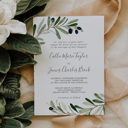 Invitation Branche d'olive moderne Mariage traditionnel