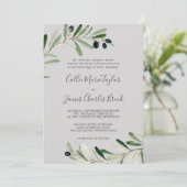 Invitation Branche d'olive moderne | Mariage traditionnel gri (Debout devant)