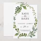 Invitation Branche d'olive moderne, Sauvegarder la date (Devant / Derrière)