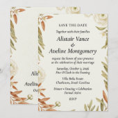 Invitation Branche d'olive neutre et botanique ranunculus (Devant / Derrière)
