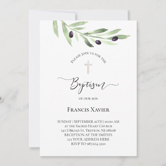 Invitation branche d'olivier Baptême (Devant)