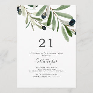 Invitation Branche d'olivier moderne 21e fête d'anniversaire