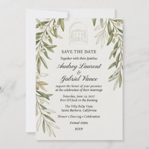 Invitation Branche d'olivier, motif d'arche de villa et aquar