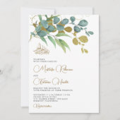 Invitation Branche dorée de eucalyptus rustique pour mariage  (Devant)