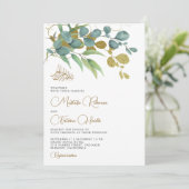 Invitation Branche dorée de eucalyptus rustique pour mariage  (Debout devant)