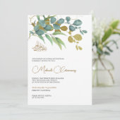 Invitation Branche dorée eucalyptus rustique Mehndi islamique (Debout devant)