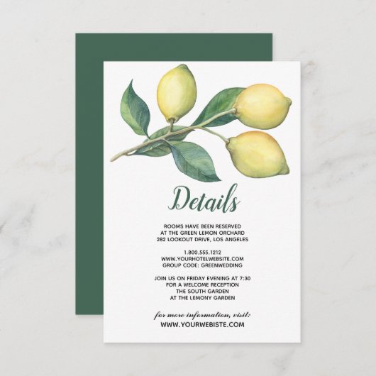 Invitation Branche du citron | Détails de l'invité Mariage (Devant / Derrière)