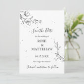 Invitation Branche fleurie et gouttes d'encre Save the Date (Debout devant)