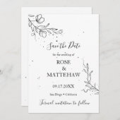 Invitation Branche fleurie et gouttes d'encre Save the Date (Devant / Derrière)