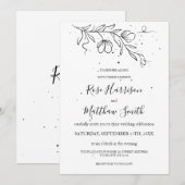 Invitation Branche fleurie stylisée et gouttes d'encre (Devant / Derrière)