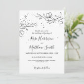 Invitation Branche fleurie stylisée et gouttes d'encre Mariag (Debout devant)