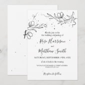 Invitation Branche fleurie stylisée et gouttes d'encre Mariag (Devant / Derrière)