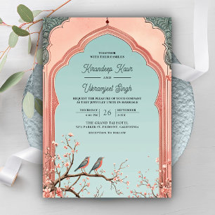 Invitation Branche florale Arc Oiseaux romantiques Mariage in