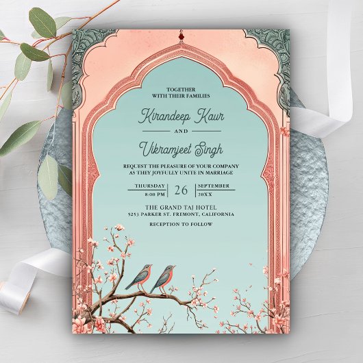 Invitation Branche florale Arc Oiseaux romantiques Mariage in