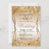 Invitation Branche florale blanche et Parties scintillant or (Devant)