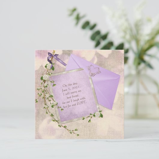 Invitation branche florale blanche sur papeterie mariage (Debout devant)