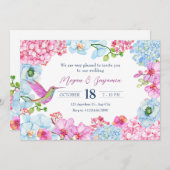 Invitation Branche florale bleu rose pastel avec mariage d'oi (Devant / Derrière)
